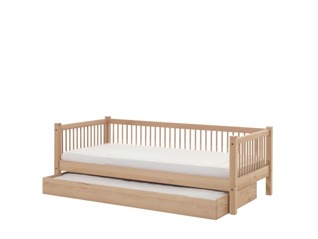 Einzelbett >Fagus< Bettschublade, Buche massiv natur lackiert - 207,5x68x97,5 (BxHxT)