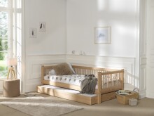 Einzelbett >Fagus< Bettschublade, Buche massiv natur lackiert - 207,5x68x97,5 (BxHxT)