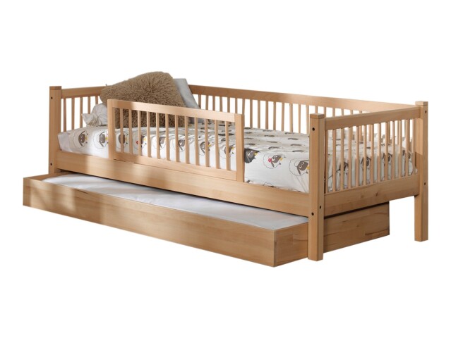 Einzelbett >Fagus< Schublade+Rausfallschutz, Buche massiv - 207,5x68x97,5 (BxHxT)