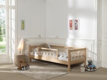 Einzelbett >Fagus< Rausfallschutz, Buche massiv - 207,5x68x97,5 (BxHxT)