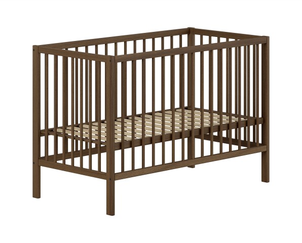 Babybett >Dino< in Farbe Nussbaum, Buche massiv - 124,4x65,4x84,4cm (BxHxT)