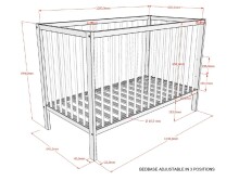 Babybett >Dino< in Farbe Nussbaum, Buche massiv - 124,4x65,4x84,4cm (BxHxT)