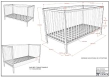 Babybett >Dino< in Farbe Nussbaum, Buche massiv - 144x75,5x84,4cm (BxHxT)
