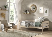 Einzelbett >Margrit< in Milky White, Kiefer massiv - 211x68x97,8cm (BxHxT)