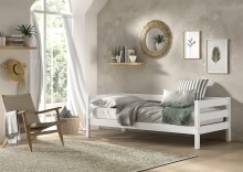 Einzelbett >Margrit< in Weiß, Kiefer massiv - 211x68x97,8cm (BxHxT)