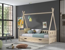 Hausbett >Tipi< Stauram, Kiefer massiv natur - 206x189,3x98cm (BxHxT)