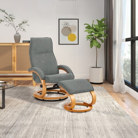 Relaxsessel >Porto< in Grau, Mikrofaser/Holz - 67x103x85cm (BxHxT)