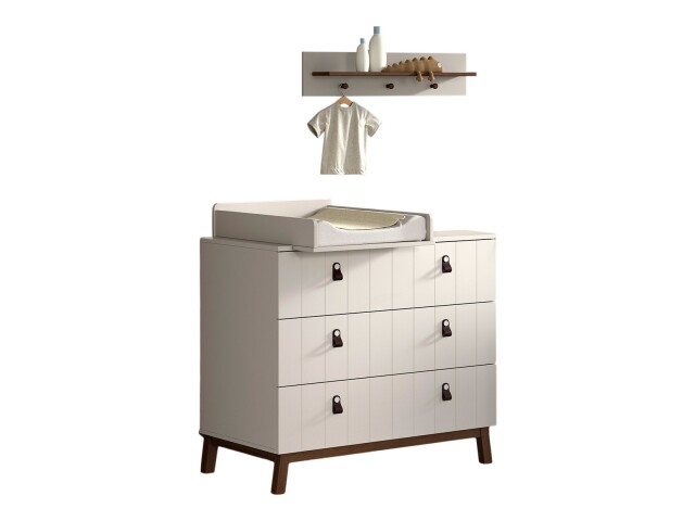 Babymöbel-Set >Sezane< (3-teilig) in Clay / Nussbaumfarbig, MDF / Kiefer
