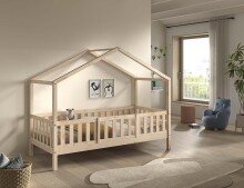 Hausbett >Dallas< Rausfallschutz, Natur, Kiefer massiv - 210x170x97cm (BxHxT)