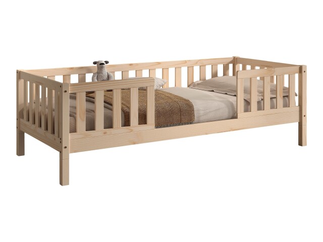 Kinderbett >Dallas< Rausfallschutz, Natur, Kiefer massiv - 210x66x97cm (BxHxT)