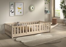 Kinderbett >Dallas< Rausfallschutz, Natur, Kiefer massiv - 210x66x97cm (BxHxT)