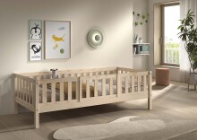 Kinderbett >Dallas< Rausfallschutz, Natur, Kiefer massiv - 210x66x97cm (BxHxT)