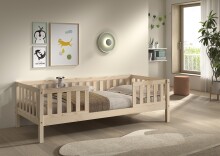 Kinderbett >Dallas< Rausfallschutz, Natur, Kiefer massiv - 210x66x97cm (BxHxT)