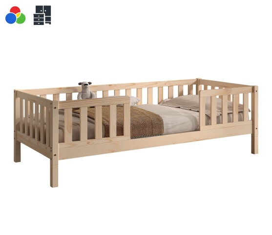 Kinderbett >Dallas< Rausfallschutz, Farbe weiss oder natur - 90x200 cm oder 140x200 cm
