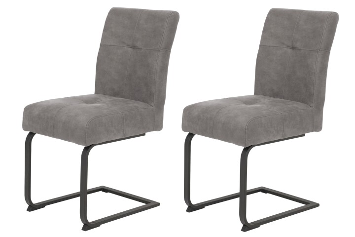 Freischwinger >LUISE S< (2er-Set) mit Federkorb, Vintage Grau - 43x91x65 (BxHxT)