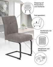 Freischwinger >LUISE S< (2er-Set) mit Federkorb, Vintage Grau - 43x91x65 (BxHxT)