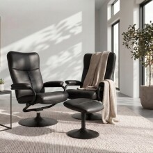 Relaxsessel >Idom< inkl. Hocker, PU-Kunstleder, Schwarz - 69x99x78cm (BxHxT)