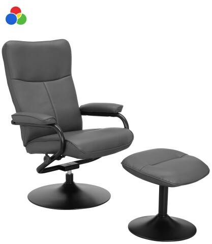 Relaxsessel >Idom<inkl. Hocker, PU-Kunstleder schwarz oder grau - 69x99x78cm (BxHxT)
