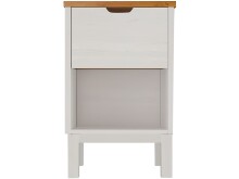 Nachtkommode >Poznan< 1 Schublade in Weiß / Honig, Kiefer/MDF - 38x59x35cm (BxHxT)