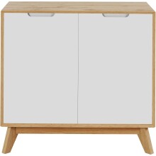 Kommode >Essen< 2 Türen in Weiß / Eiche-Optik, Spanplatte/MDF - 80x75x40cm (BxHxT)