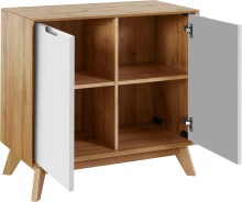 Kommode >Essen< 2 Türen in Weiß / Eiche-Optik, Spanplatte/MDF - 80x75x40cm (BxHxT)