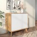 Kommode >Essen< 2 Türen in Weiß / Eiche-Optik, Spanplatte/MDF - 80x75x40cm (BxHxT)