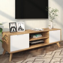Lowboard >Essen< in Weiß/Natur Spanplatte/MDF - 135x45x40cm (BxHxT)