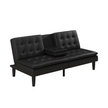 Schlafsofa >Manchester< 3-Sitzer aus PU-Kunstleder, Schwarz - 191x81x91 (BxHxT)