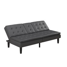 Schlafsofa >Manchester< 3-Sitzer-Schlafsofa aus PU-Kunstleder, Grau - 191x81x91 (BxHxT)