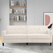 Schlafsofa >Hannover II< in Creme-Weiß, Cord - 203x82x83cm (BxHxT)