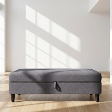 Hocker >Hannover< mit Stauraum, aus Leinen Grau - 130x43x69 (BxHxT)