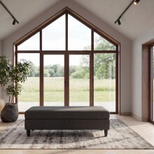Hocker >Hannover< mit Stauraum, Bezug Leinen in Anthrazit - 130x43x69 (BxHxT)