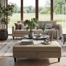 Hocker >Hannover< mit Stauram, Cappuccino, Leinenstoff-Optik c