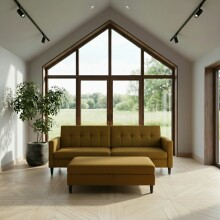 Hocker >Hannover< mit Stauraum, Bezug Leinen, Curry - 130x43x69 (BxHxT)