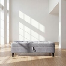 Hocker >Palermo< mit Stauraum,in Grau, Samt - 130x43x69cm (BxHxT)