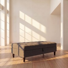 Hocker >Palermo< mit Stauraum, Webstoff in Leinenoptik Grau - 130x43x69 (BxHxT)