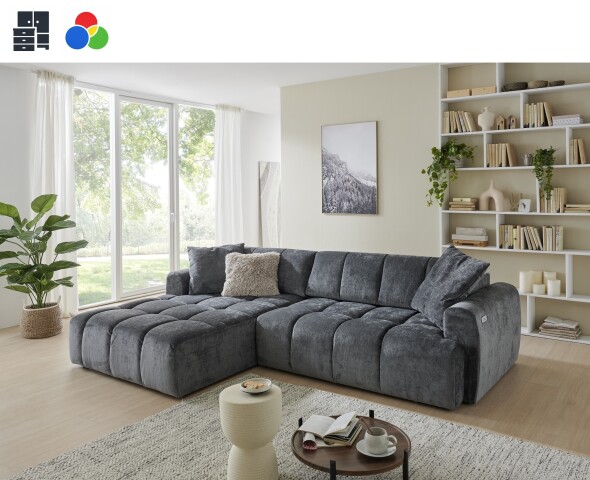 Polstergarnitur >Bendik< Sitztiefenverstellung, 4 Bezugsfarben, LINKS oder RECHTS lieferbar - 288x86x202cm (BxHxT)