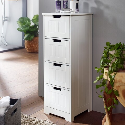 Badschrank Landhaus Badezimmerschrank Holz weiß Schubladen