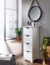 Badschrank Landhaus Badezimmerschrank Holz weiß Schubladen