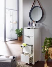 Badschrank Landhaus Badezimmerschrank Holz weiß Schubladen