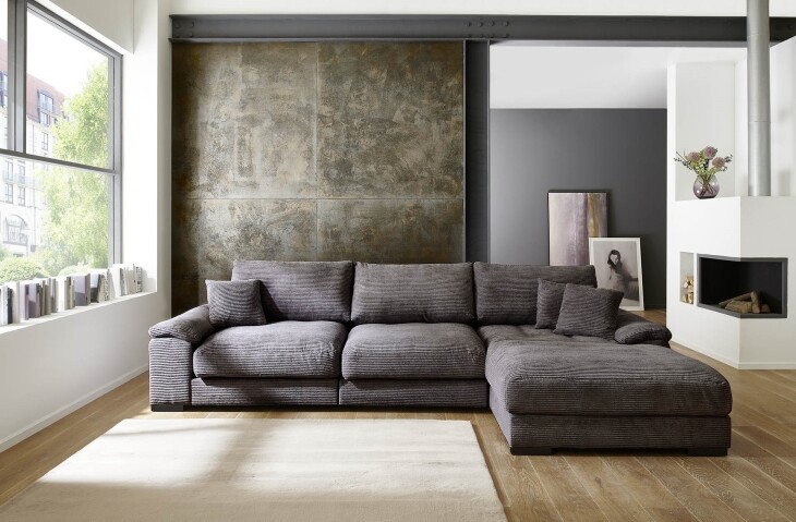 Polsterecke >Anselm< in grau, Cord Hydra - 323x90x177cm (BxHxT)
