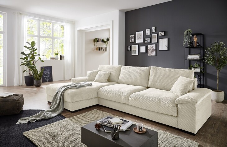 Polsterecke >Anselm< in creme, Cord Hydra - 321x90x177cm (BxHxT)