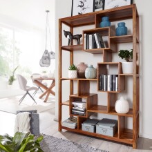 Bücherregal >WL1.207< in Braun Sheesham, Massivholz - 115x180x40cm (BxHxT)