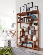 Bücherregal >WL1.207< in Braun Sheesham, Massivholz - 115x180x40cm (BxHxT)