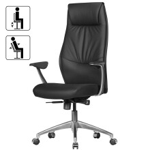 Chefsessel >SPM1.141< in Schwarz, Echtes Leder - 67x58x125x58cm (LxBxHxT)