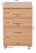Rollcontainer >OTTAWA< in Buche Dekor - 40x60x45cm (BxHxT)