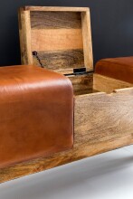 Sitzbank >WL5.098< in Braun, Echtleder / Massivholz Mango - 120x53x29cm (BxHxT)