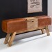 Sitzbank >WL5.098< in Braun, Echtleder / Massivholz Mango - 120x53x29cm (BxHxT)