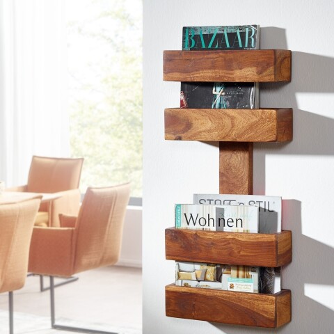 Wandregal >MUMBAI< in Sheesham Massivholz - 30x72x10 (BxHxT)