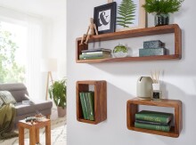 Wandregal >BOHA< (3-teilig) in Sheesham Massivholz - 80x20x15 (BxHxT)